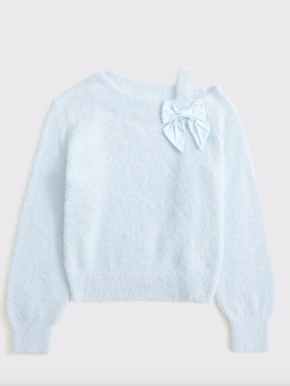 abercrombie kids White fuzzy sweater with satin bow